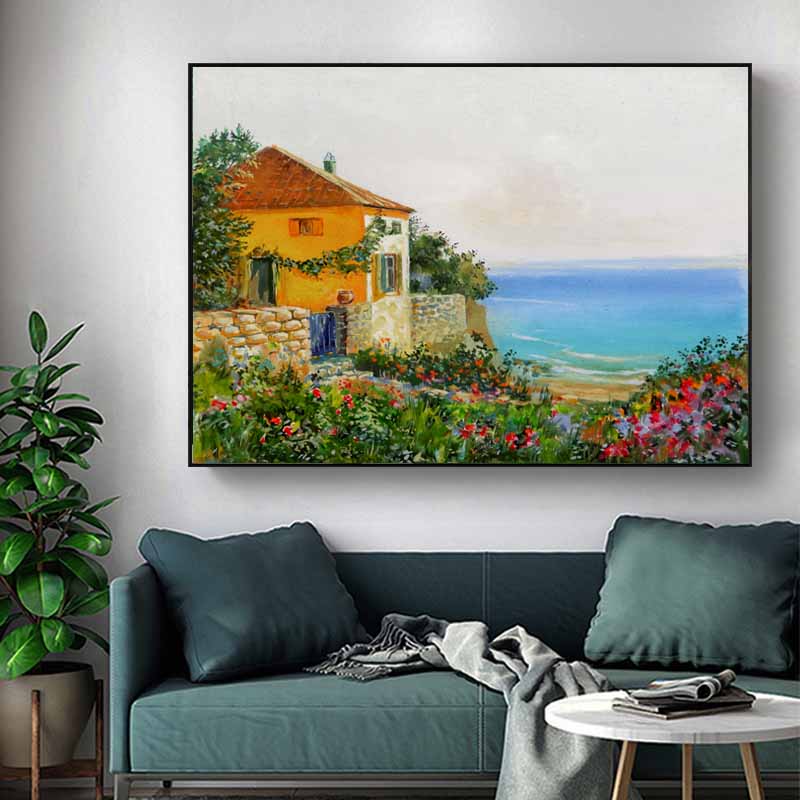 欧美式地中海风格风景油画海景沙发装饰画客厅卧室玄关大幅装饰画