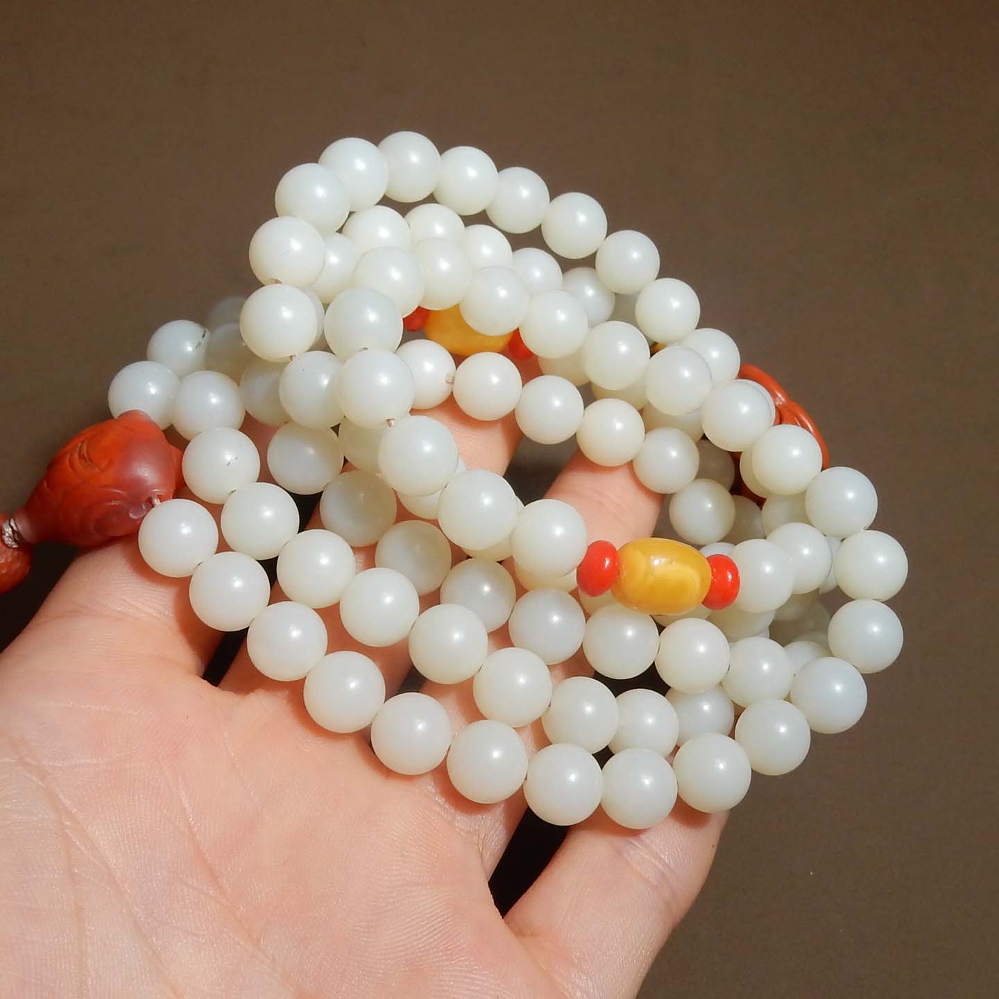 方言品牌和田玉佩戴级新疆且末料白玉卡8mm圆珠项链多圈手串s2 - 图0