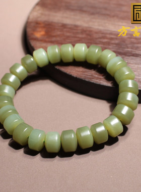 沙枣青籽料带白皮11mm车轮珠手串