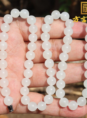 方言和田玉青海料白玉圆珠项链