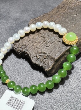 绝美方言和田玉老坑俄罗斯阳绿碧玉新疆黄口6mm暮色春宫廷手链S6