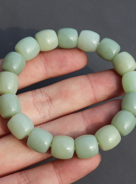 和田玉白玉翠青色12mm直切珠手串