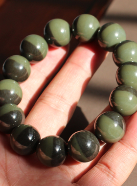 双色沙枣青16mm圆珠玉手串