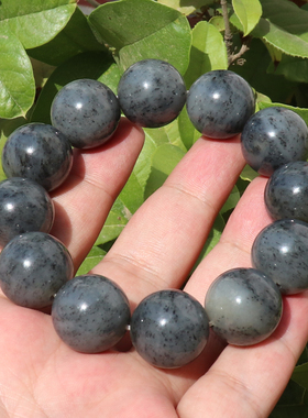 刷屏方言品牌和田玉珍品新疆意境点墨青花籽料圆珠20mm手串手链N