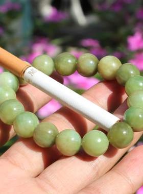 碧玉黄猫眼阳绿色12mm圆珠玉手链