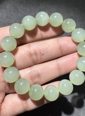 高品质方言和田玉老坑青海高冰起荧光带猫眼无结构晴水12mm手串S6