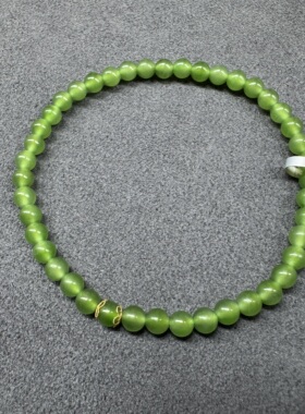美哭方言和田玉老坑俄料无黑点苹果绿碧玉精美18K金搭配4mm手串S