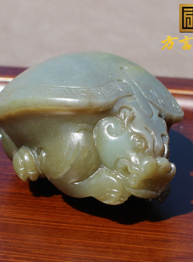 新疆白皮糖玉龙龟把件玉石摆件