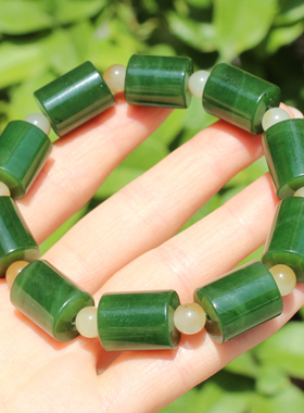 方言和田玉精品特色俄罗斯老坑料阳绿色碧玉15mm桶珠豪华手串A5