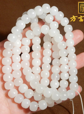 青海山料温润细腻羊脂白玉圆珠串