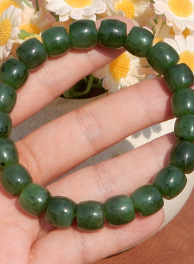 和田玉俄料油润细菠菜绿碧玉手串