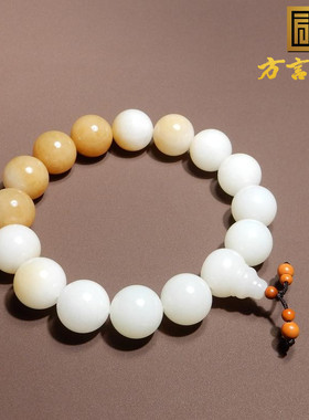 俄罗斯老料白玉带糖14mm圆珠手串