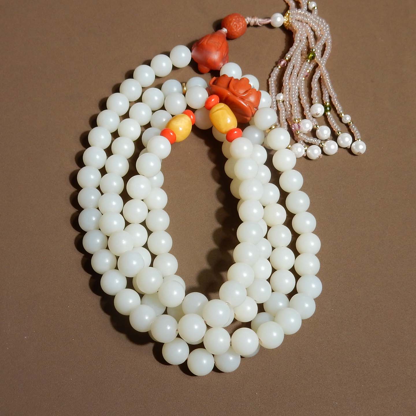 方言品牌和田玉佩戴级新疆且末料白玉卡8mm圆珠项链多圈手串s2 - 图3