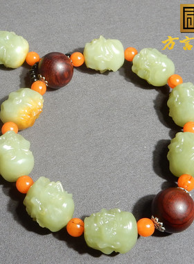 新疆玉山流水黄沁皮黄口罗汉手串
