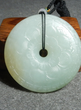 方言精品和田玉俄罗斯老料油润细腻糖白玉带翠色三色平安扣吊坠X3