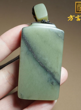 方言和田玉新疆佩戴特色意境山水青花一线天籽料平安无事牌吊坠X3