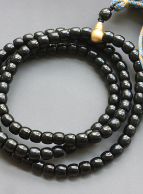 王炸方言和田玉新疆塔县罕见黑青玉籽料老型珠7mm多圈手链项链O