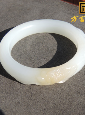 方言和田玉精品新疆且末料无结构羊脂白玉飘糖54mm一品清廉手镯h2