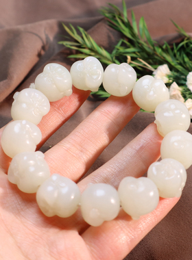 新疆且末料白玉15mm佛头豪华手串