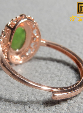 爆火方言和田玉精品特惠俄罗斯碧玉冰底阳绿银镀玫瑰金戒圈戒指A5