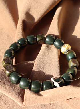 方言精品和田玉新疆红皮塔县塔青玉清晰牛毛纹12mm直切手链手串A2