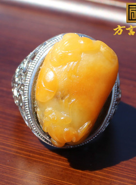 银镶玉独籽原石呱呱来财戒