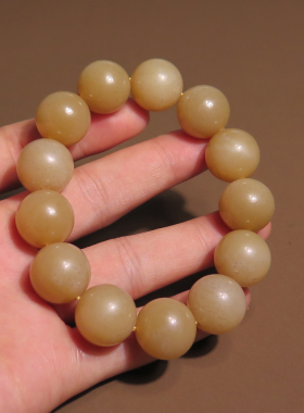 亏爆方言精品和田玉收藏级新疆且末高糖高脂糖玉卡16mm圆珠手串X7