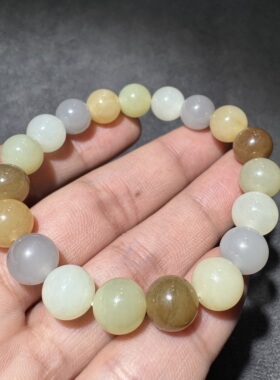 方言和田玉老熟新疆且末料糖玉黄口老坑青海料烟紫白玉10mm手串S
