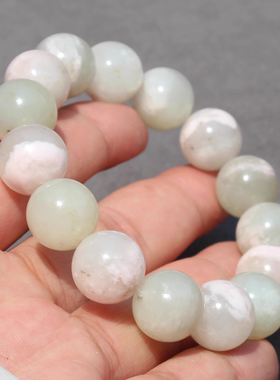 白玉桃花玉双色共生卡14mm圆珠