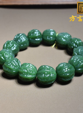 特色方言和田玉俄罗斯油润细腻辣阳绿色碧玉18mm南瓜珠手串手链X3