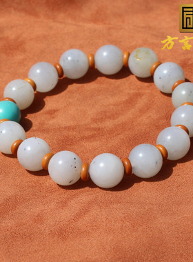 和田玉挂金皮白玉点墨青花籽手串