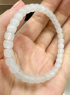 美滋滋方言和田玉精品佩戴高冰底青海料白玉老料直切6mm手串手链O