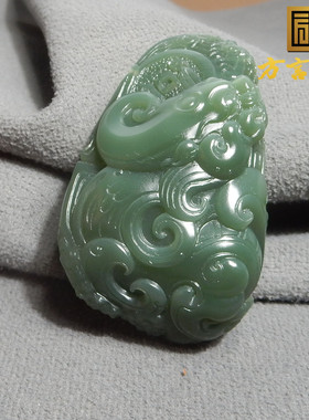 震惊级方言精品和田玉俄罗斯细腻老料鸭蛋青碧玉锦灰堆貔貅把件X1