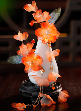古风绢纱花朵手工对夹