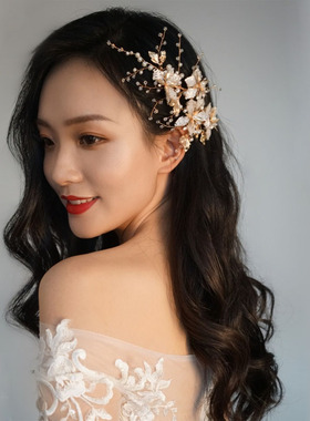 新娘头饰超仙森系婚纱对夹