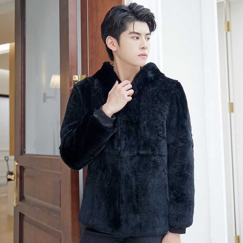 冬季獭兔毛皮草外套男连帽短款加厚小众设计感皮毛一体高级感大衣,淘宝优惠券,粉丝福利购,淘宝优惠卷