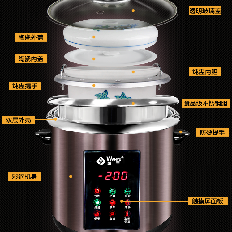 万宇电炖锅304不锈钢煲汤煮粥隔水炖家用商用大容量多功能电炖煲-图0