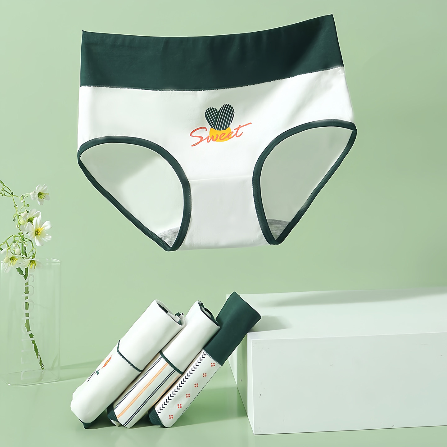 雅鹿女士内裤女纯棉抗菌中腰少女生可爱卡通加大码白色三角短裤头,淘宝优惠券,粉丝福利购,淘宝优惠卷