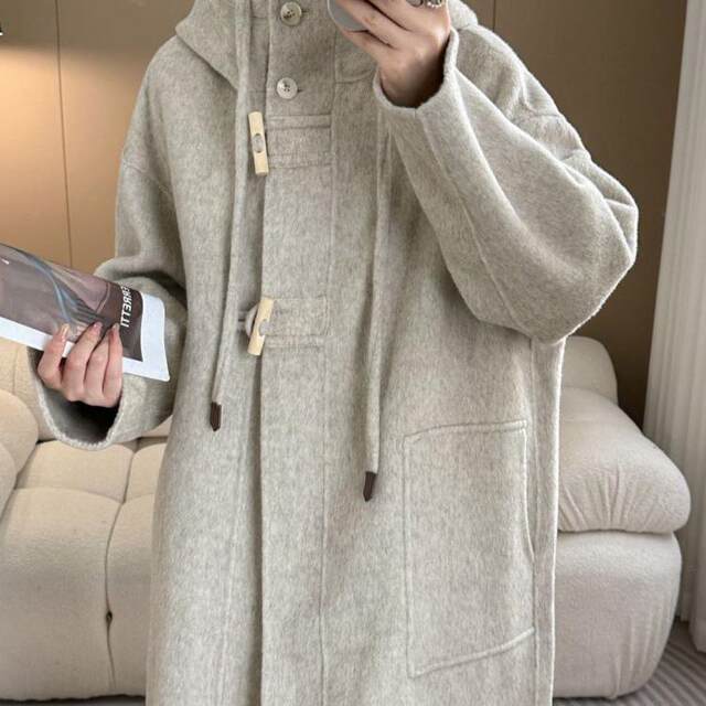 Long double-sided wool coat Korean hood