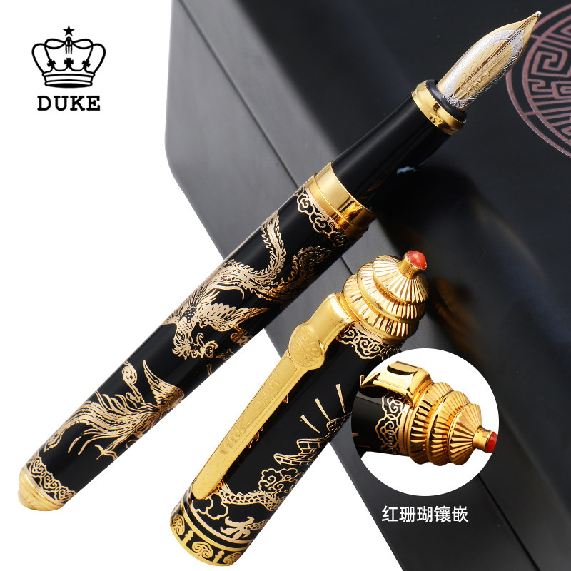 高端duke公爵钢笔龙腾天坛18k金笔尖墨水笔礼盒男仕高档签名钢笔_虎窝淘