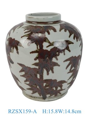 景德镇陶瓷仿古猴锈红圆罐