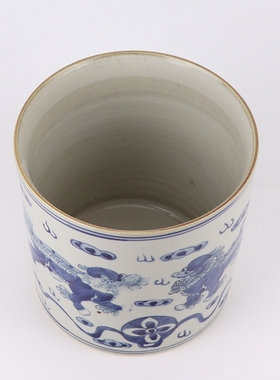 景德镇防古清康熙青花缠枝莲狮子纹笔筒文房瓷器家居摆件笔洗