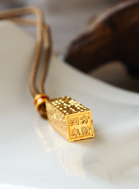 四方来财新中式汉服国风禅意复古百搭碎冰冰小方条吊坠项链轻奢