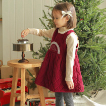 South Korean imported childrens clothing 23 winter Amber girl baby cute clip cotton flowers lace sweet vest dress