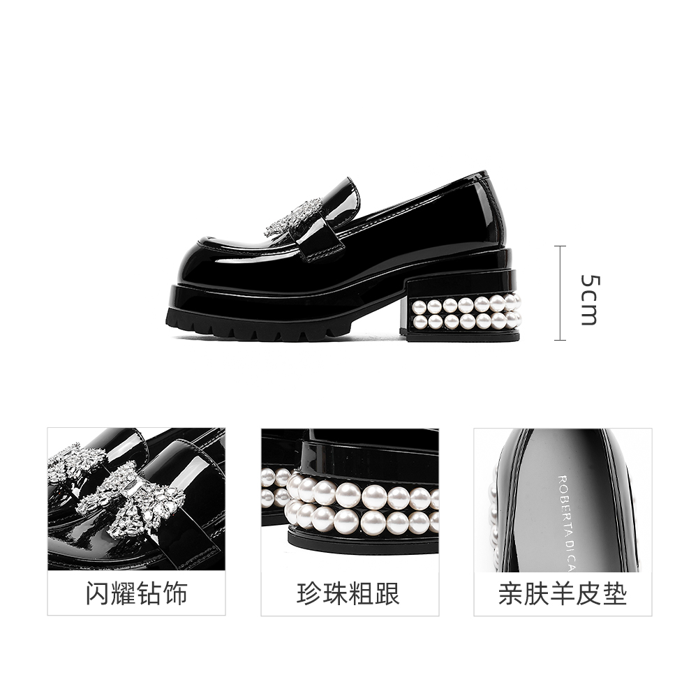 诺贝达2025厚底粗跟百搭学院风乐福鞋一脚蹬商场同款女RS255503 - 图2