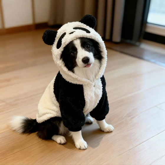 Dog Clothing Border Collie Pet Autumn and Winter Thickened Warm Cute Panda Clothing Medium and Large Dog Golden Retriever Samoyed Clothing