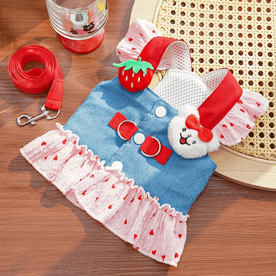 Pet harness, dog and cat clothes, cute traction skirt, summer thin, small and medium-sized dogs, Bichon Frize, Pomeranian spring and summer clothes