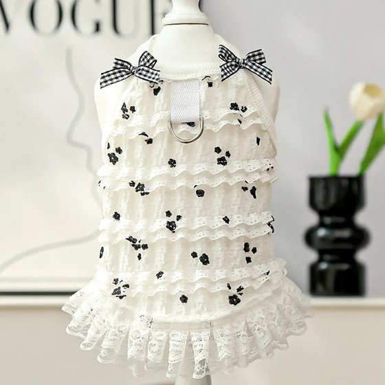 Pet dog clothes summer thin princess style Bichon Frize Pomeranian cat lace bow towable suspender skirt