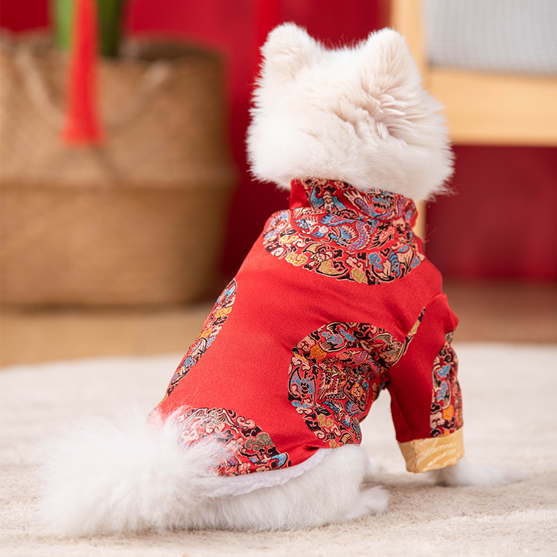 狗狗猫咪衣服冬季新年拜年唐装泰迪博美比熊中小型犬宠物过年喜庆-图0