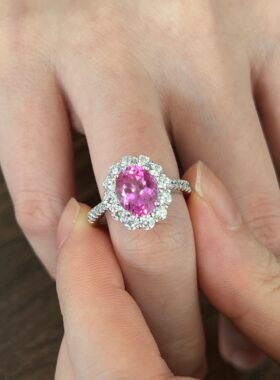培育粉蓝宝S925纯银戒指2.4ct